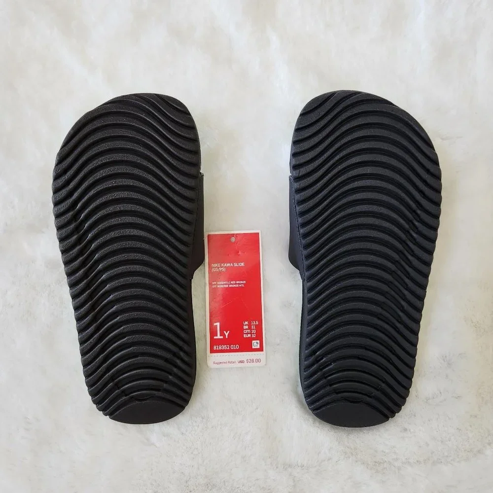 Nike Kawa Slide 819352 010 Unisex Kids  Black/Bronze Size 1Y NWT